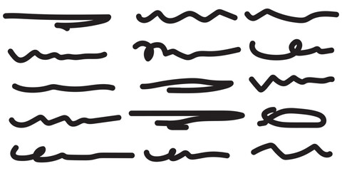 Set of handmade lines, brush lines, underlines. Hand-drawn collection of doodle style various shapes. Lettering Art Lines