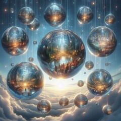 105 Crystal Balls Crystal balls descend each one reflecting a di