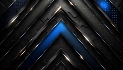 Obraz premium Futuristic abstract background featuring dark metallic chevrons and glowing blue accent 