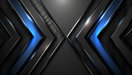 Futuristic abstract background featuring dark metallic chevrons and glowing blue accent
