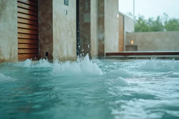 Relaxation at a luxury spa with bubbling water features in a serene setting during the afternoon