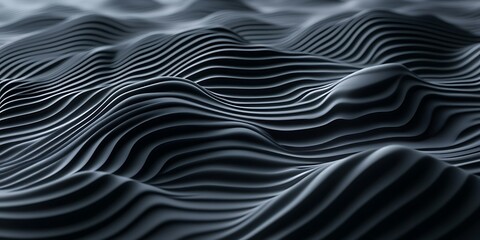Naklejka premium Abstract dark gray 3D wavy lines, undulating surface texture background.