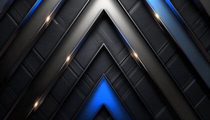 Obraz premium Futuristic abstract background featuring dark metallic chevrons and glowing blue accent 