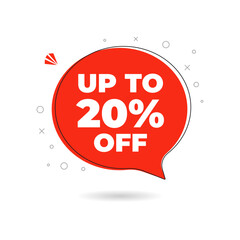 Upto 20% off Sale banner speech bubble vector illustration, Special offer sale tag, sale offer banner. Sale Discount template for marketing promotion, retail, store, shop, online store, or website.