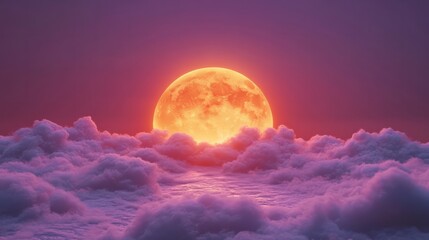 A surreal podium made of glowing clouds, drifting above a colorful horizon