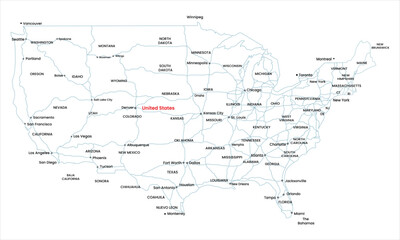 Detailed Map of the United States with Major Cities and States