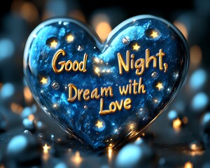 Glass heart with "Good Night, Dream with Love" message.