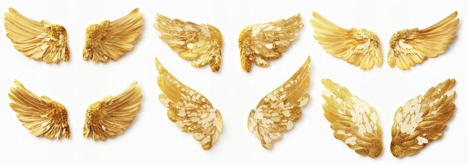 Golden angel wings collection isolated on white background. (1)