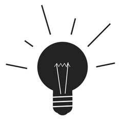 Light bulb icon simple silhouette graphic illustrated, lightbulb on solid black white shape isolated cut out modern design, lamp sign symbol image clip art drawn pictogram
