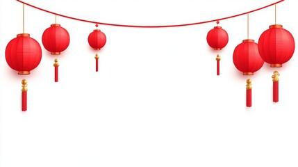 Decorative Lunar New Year lanterns hanging with golden tassels