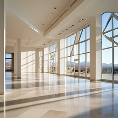 Fototapeta premium A large, empty room with a lot of windows