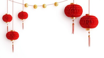 Hanging red lanterns symbolizing Lunar New Year prosperity