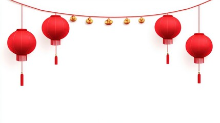 Traditional Lunar New Year decorations featuring red hanging lanterns