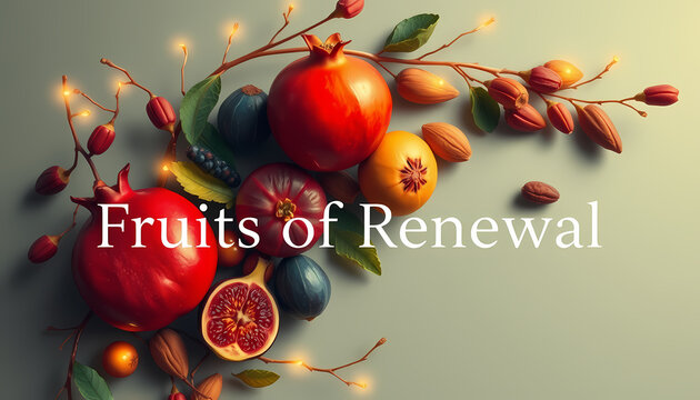 Vibrant fruits collection with renewal message