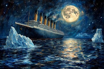 Original oil painting of the Titanic and the iceberg