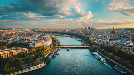 Fototapeta premium Paris Cityscape Aerial View with Seine River