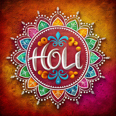 Vibrant Holi Celebration Design with Mandala Pattern