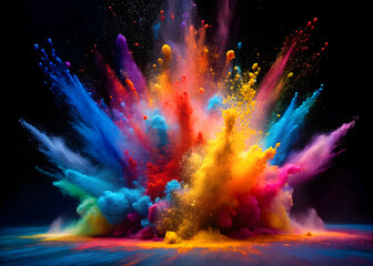Vibrant Explosion of Colorful Powder on Black Background