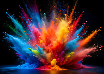 Vibrant Explosion of Colorful Powder on Black Background
