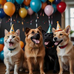 Dogs and cats having a party together
