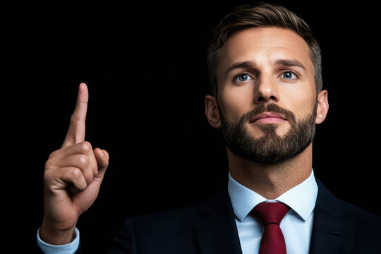businessman confidently delivering compelling message with raised finger