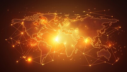 Glowing world map with network connections.