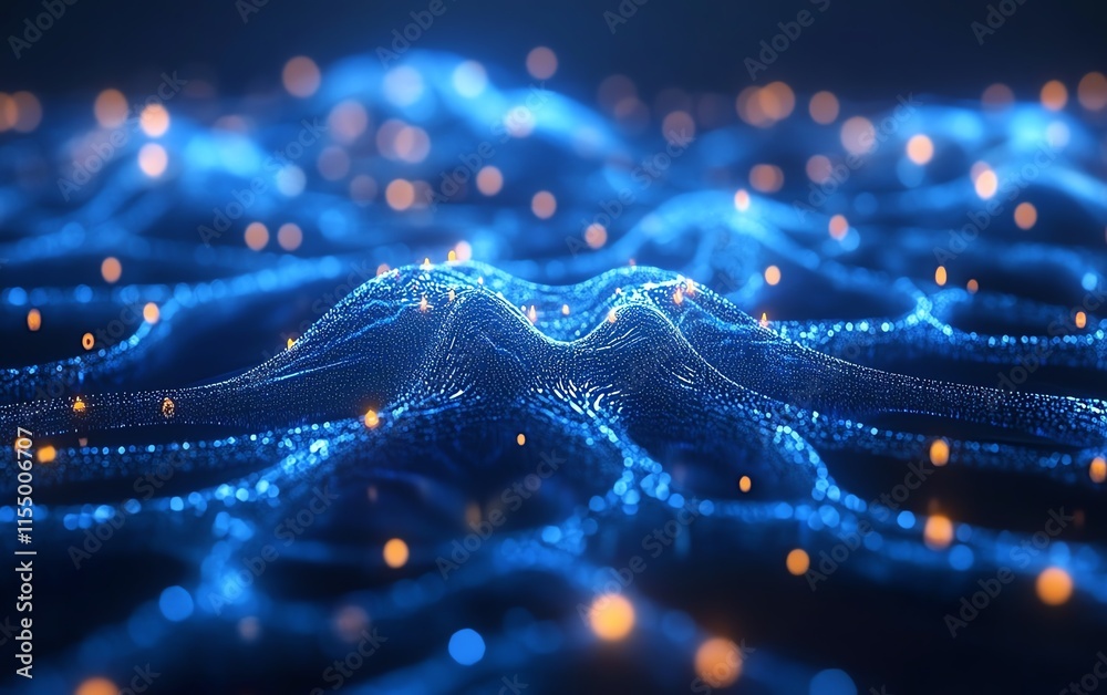 Leinwandbilder 3D rendered social network concept with user symbols and interconnecting lines on a dark blue background, symbolizing digital communication in technology