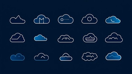 Collection of Cloud Computing Icons:  Line Art and Gradient Styles