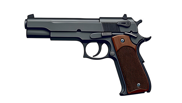 black handgun with brown grip on white clip art preview