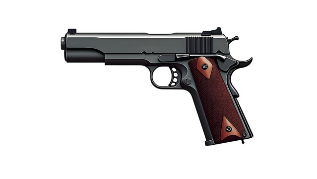black handgun with brown grip on white clip art preview