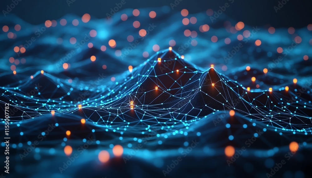 Leinwandbilder 3d visualization of social network connections with digital user symbols, interconnected by lines on