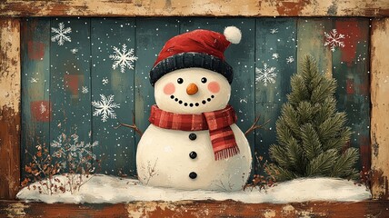 Handmade Snowman in Winter Setting with Festive Decor