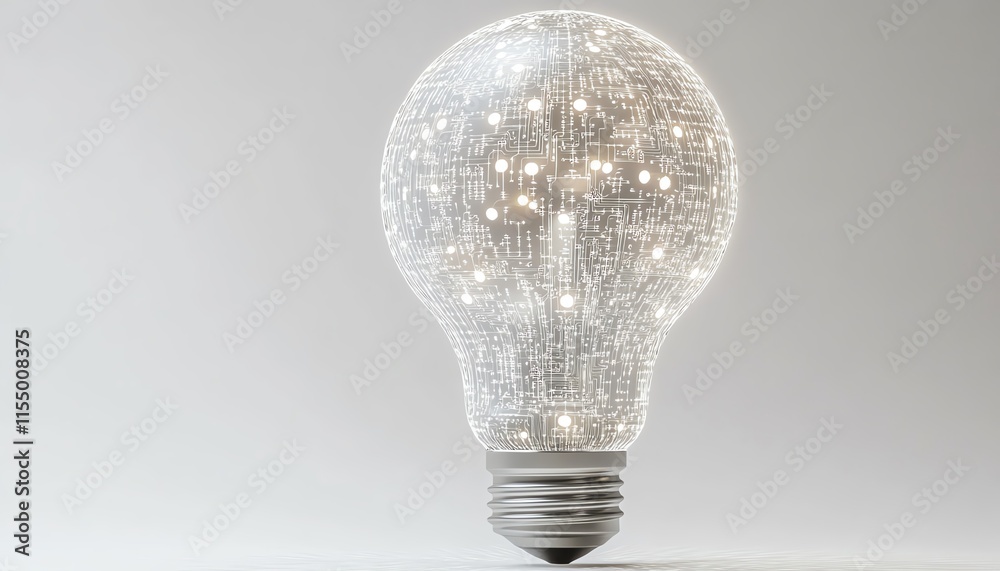 Fototapete digital lightbulb with intricate circuitstyle patterns, abstract light streaks, and binary code on a