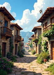 Fototapeta premium Illustrations with the theme of old village life new image this year
