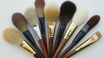 Array of Professional Makeup Brushes for Beauty and Cosmetics