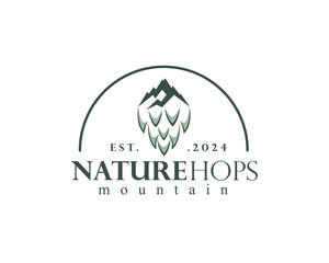 creative hops with mountain on top logo design