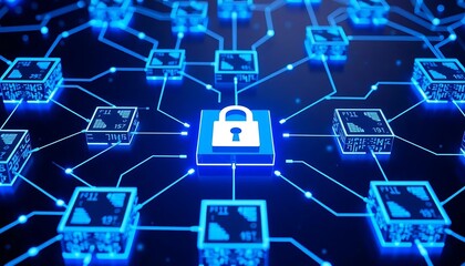 conceptual blockchain, with interconnected digital blocks glowing in blue