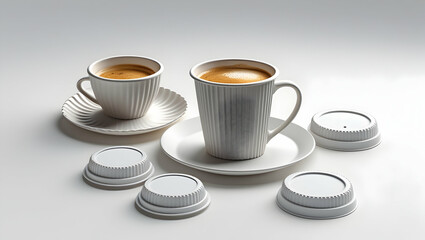 A beautiful display of hot coffee cup on a white background