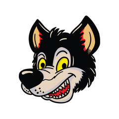 retro cartoon character wolf with a big smile on its face illustration