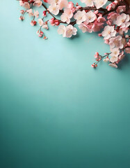 Beautiful Cherry Blossom Branch on a Teal Background