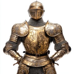 Ornate gold medieval knight's armor, isolated on white.