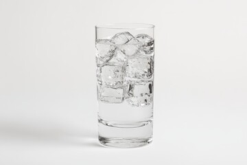 Glass of water with ice cubes on white background. (1)