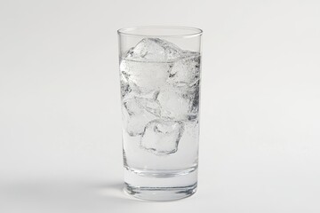 Sparkling water with ice cubes in a tall glass. (1)