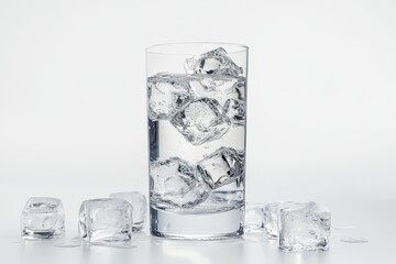 Glass of water with ice cubes on white background. (2)