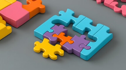 Obraz premium Modern toy puzzle with bright radiant pieces and colorful sleek shapes for kids