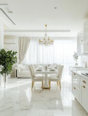 Elegant White Dining Room Interior Design With Gold Accents