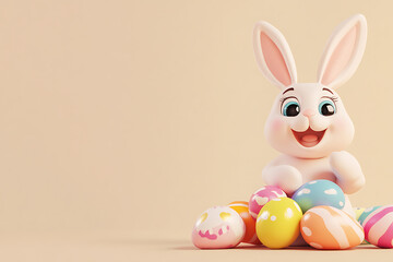 Fototapeta premium Adorable Easter Bunny with Colorful Eggs Festive Spring Holiday Celebration