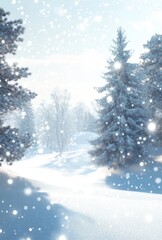 Fototapeta premium Serene Winter Landscape with Snowy Trees and Gentle Snowfall Creating a Dreamy Atmosphere in a Calm Natural Environment
