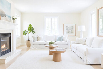 Living room white scheme soft grays coastal-inspired tactile