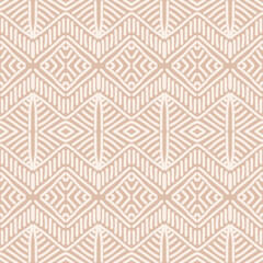 Hand drawn abstract ethnic seamless pattern. Geometric doodle line art background. Tribal native wallpaper. Folk embroidery. Indian print, Scandinavian, African rug, tile design. Vector illustrations.